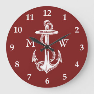 Relógio Grande Vermelho de vinho branco da corda da âncora do