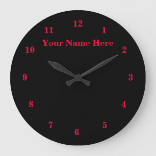 Relógio Grande Vermelho Preto - Personalizável - Adicionar Seu T