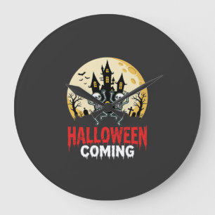 Relógio Grande Véspera de Halloween Esqueletos Dançantes Castelo