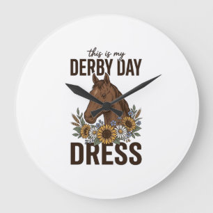 Relógio Grande Vestido Dia Derby Vintage Cavalo Camisa Floral Des