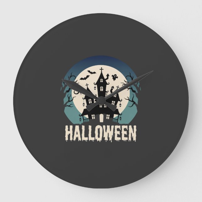 Relógio Grande Vetor de Luar de Casa Assombrada de Halloween (Frente)