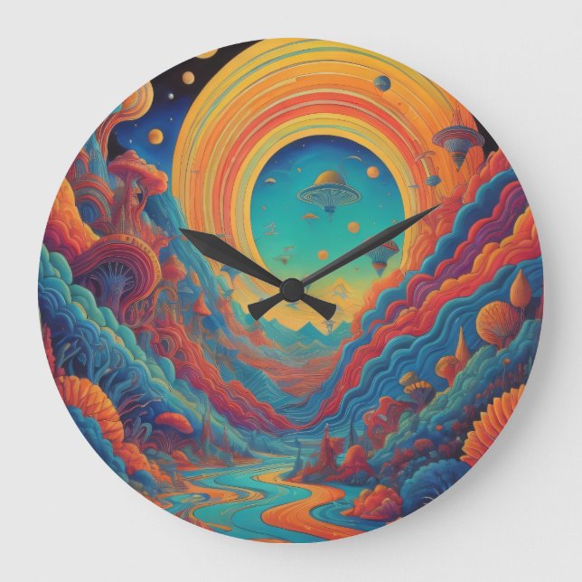 Relógio Grande Viagem Psicodélica de Paisagem (Frente)