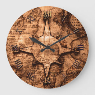 Relógio Grande Viajante de mundo antigo - rosa do mapa & de