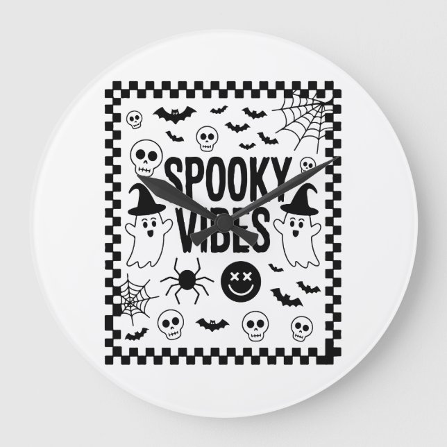 Relógio Grande Vibrações Assustadoras Halloween Retrô (Frente)