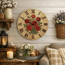 Relógio Grande Vibrant Red Garden Flowers Wall Clock
