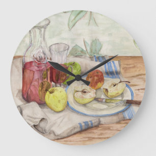 Relógio Grande Vida estática da pintura de fruta e vinho
