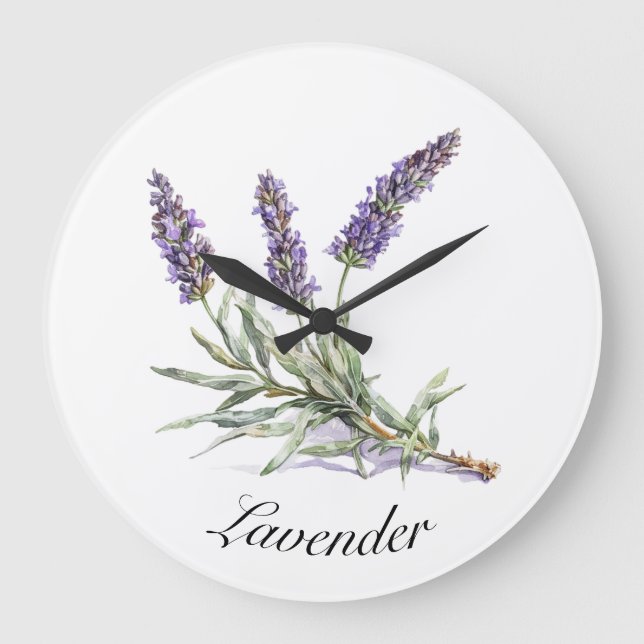 Relógio Grande Vida Herbal: Lavanda, personalizável (Frente)