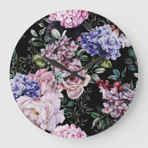 Relógio Grande Vidro Floral Escuro Design