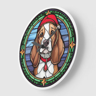Relógio Grande Vidro Pintado de Natal Beagle