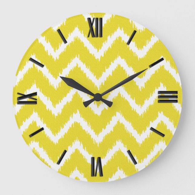 Relógio Grande Vigas de Ikat - amarelo e branco da mostarda (Frente)
