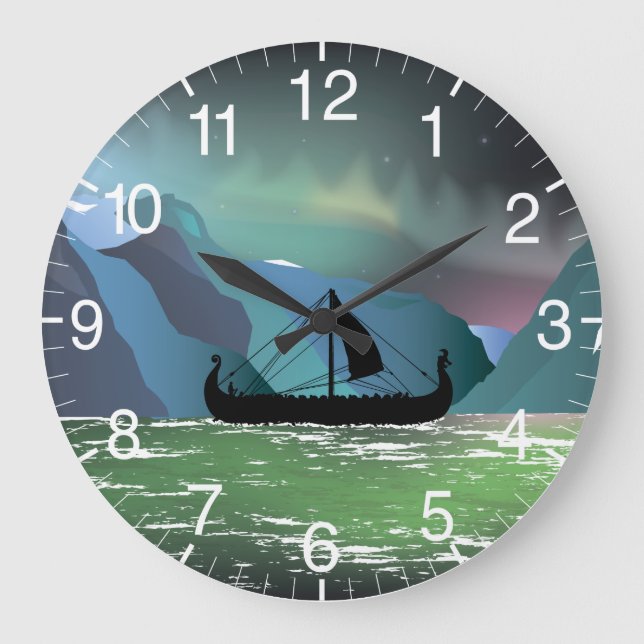 Relógio Grande Viking Boat no Fjord Norueguês (Frente)