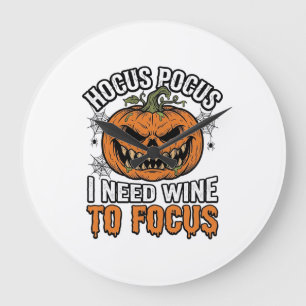 Relógio Grande Vinho Hocus Pocus Abóbora Camisa de Halloween Desi