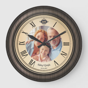 Relógio Grande vintage, 50 anos, numeral romano, madeira