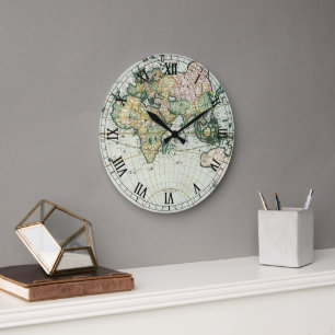 Relógio Grande Vintage Antique Old World Map de Pieter Goos, 1666