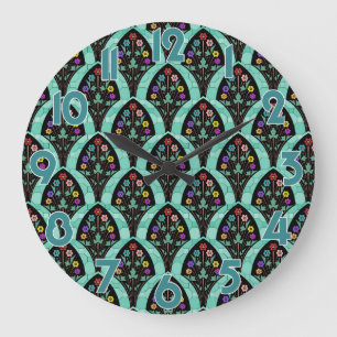 Relógio Grande Vintage Art Deco Flower Fan Mosaic