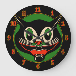 Relógio Grande Vintage Art Deco Halloween Cat