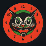 Relógio Grande Vintage Art Deco Halloween Cat<br><div class="desc">Vintage Art Deco Halloween Cat Large Clock</div>