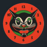 Relógio Grande Vintage Art Deco Halloween Cat<br><div class="desc">Vintage Art Deco Halloween Cat Large Clock</div>