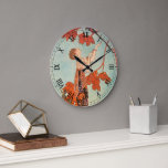 Relógio Grande Vintage Art Deco, Pássaro Voador de George Barbier<br><div class="desc">Ilustração visual, imagem deco com uma bela mulher de moda vestindo um vestido floral com seu pássaro de estimação com penas longas de cauda em uma árvore. Uma gaiola vazia da qual o pássaro escapou está no chão ao lado da senhora glamourosa. Flighty Bird (L'Oiseau Volage), do artista George Barbier,...</div>