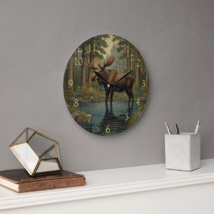 Relógio Grande Vintage art moose boho boho floresta verde
