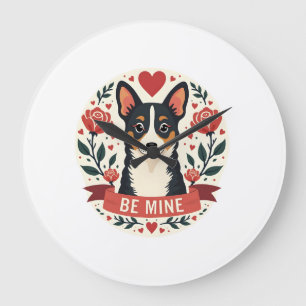 Relógio Grande Vintage Be Mine Corgi Dia dos Namorados Floral Art