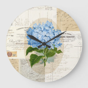 Relógio Grande Vintage Blue Hydrangea French Clock