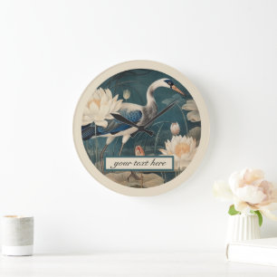 Relógio Grande Vintage botanical blue crane personalizável