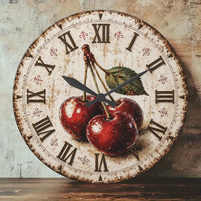 Relógio Grande Vintage Cherry  Rustic Farmhouse Kitchen (Criador carregado)