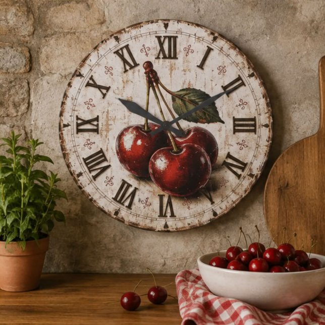 Relógio Grande Vintage Cherry  Rustic Farmhouse Kitchen (Criador carregado)