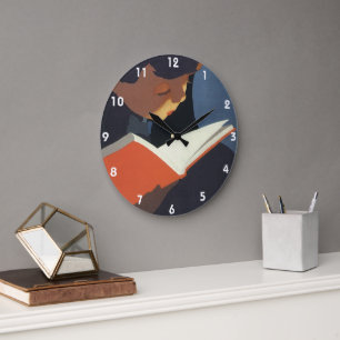 Relógio Grande Vintage Child Lendo um Livro da Biblioteca