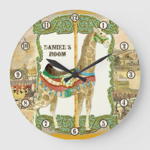 Relógio Grande Vintage Circus Poster, Giraffe Baby Room Clock
