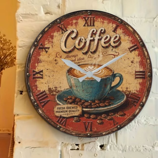 Relógio Grande Vintage Coffee Rustic Latte Art  (Criador carregado)
