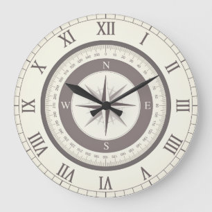 Relógio Grande Vintage Compass Clock (gráfico de bússola estática