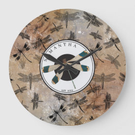 Relógio Grande Vintage Dragonfly Entomology Monogramas