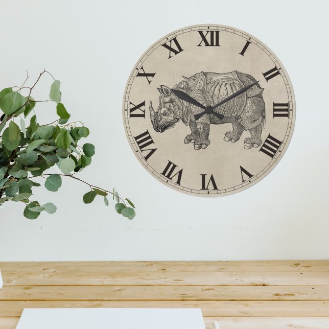 Relógio Grande Vintage Durer Rhino (Vintage Durer Rhino Large Clock)