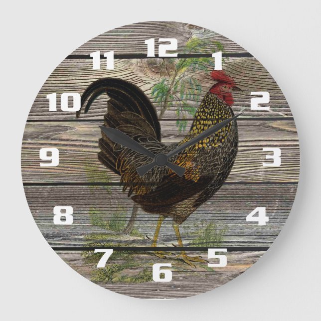 Relógio Grande Vintage e Rustic Country Rooster (Frente)