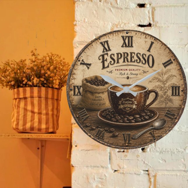 Relógio Grande Vintage Espresso Coffee (Criador carregado)