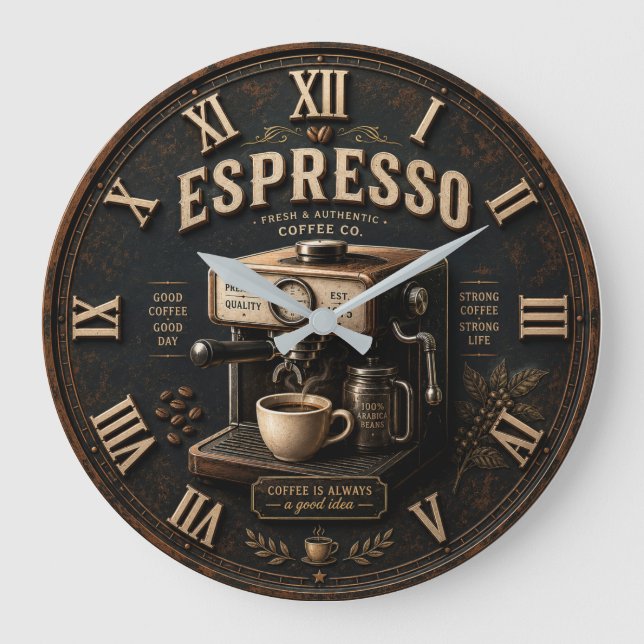 Relógio Grande Vintage Espresso Coffee Machine  (Frente)