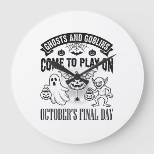Relógio Grande Vintage Fantasmas E Duendes Camisa De Halloween De