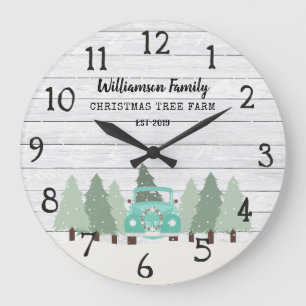 Relógio Grande Vintage Farmhouse Christmas - Family Name Clock - 
