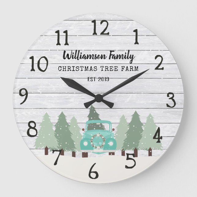 Relógio Grande Vintage Farmhouse Christmas - Family Name Clock -  (Frente)