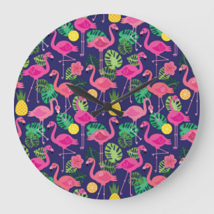 Relógio Grande Vintage flamingos, padrão de elementos de verão