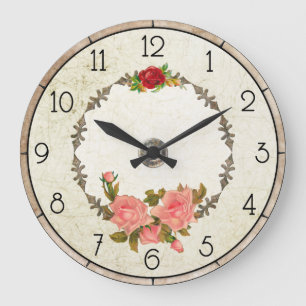 Relógio Grande Vintage Floral Round Wall Clock