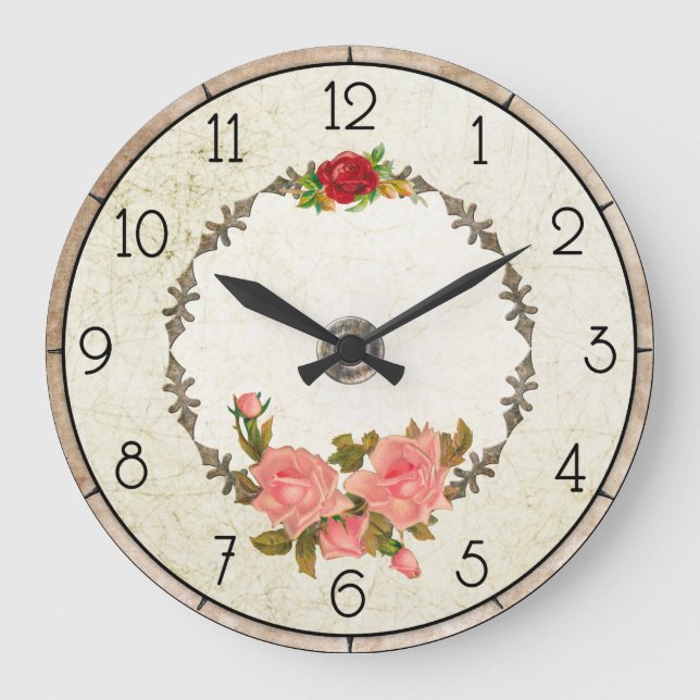 Relógio Grande Vintage Floral Round Wall Clock (Frente)