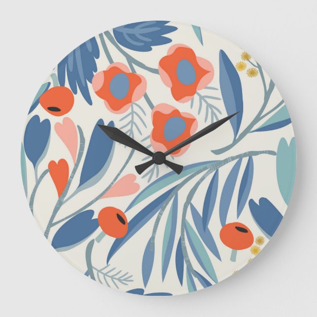 Relógio Grande Vintage floral seamless, botanical background. (Frente)