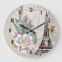 Vintage Flowers Collage e Eiffel Tower Illustrat