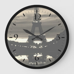Relógio Grande Vintage França Paris Eiffel Reflexão torre Grande