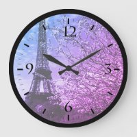 Vintage France Paris Eiffel torre Large Clock