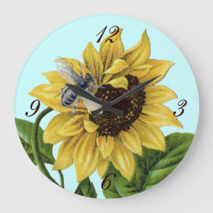Relógio Grande Vintage French Country Sunflower Honey Bee