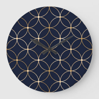 Relógio Grande Vintage Geométrico: Abstrato Azul Dourado